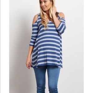 Striped cold shoulder maternity top